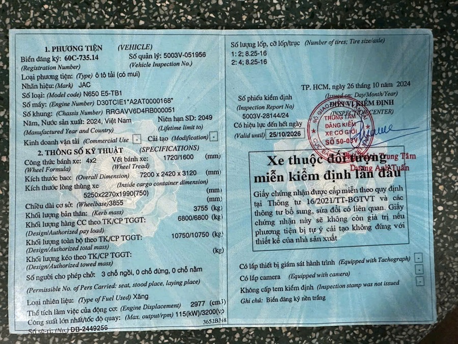 Xe tải cũ 6t5 giá rẻ thùng dài 5,2 mét