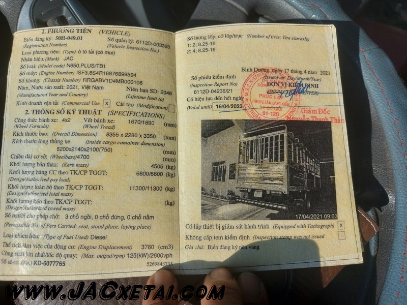 Sổ đăng kiểm JAC N650plus
